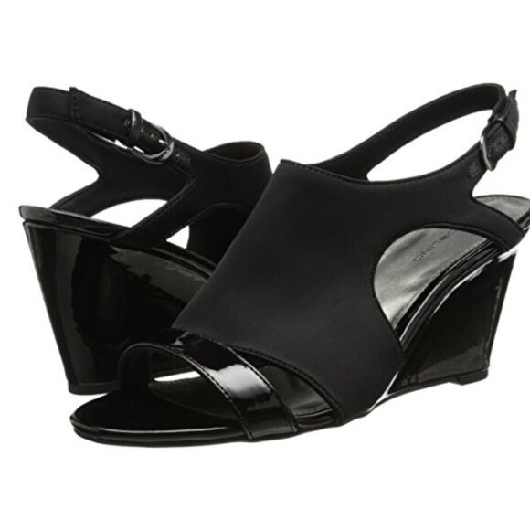 Bandolino Tadaa Fabric Strap Wedge Sandals Black - US 6.5 - Picture 2 of 13